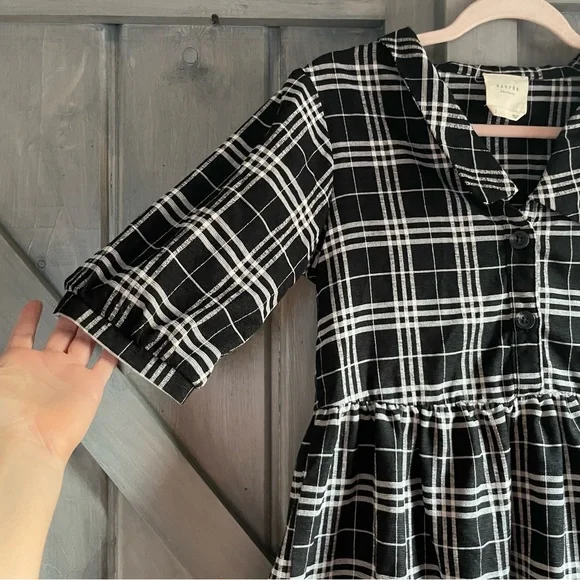 Harper Whimsygoth Black White Plaid Collared Babydoll Mini Dress Fall Addams S - Picture 3 of 6